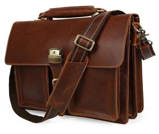 Men's Genuine Leather Briefcase Laptop Bag Business Casual British Retro