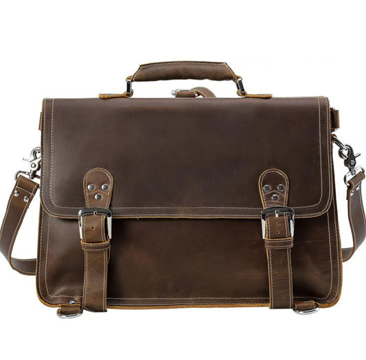 Men's Genuine Leather Briefcase Laptop Bag Retro Handmade Portable Business Multi-function