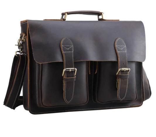 Men's Genuine Leather Briefcase Laptop Bag British Handmade Portable Business