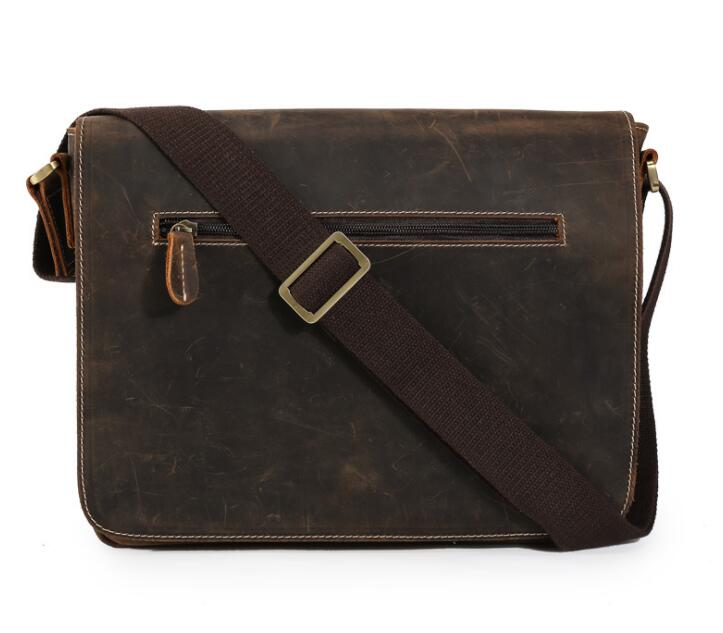 Men's Genuine Leather Messenger Bag Tablet Retro Slim Zipper Casual