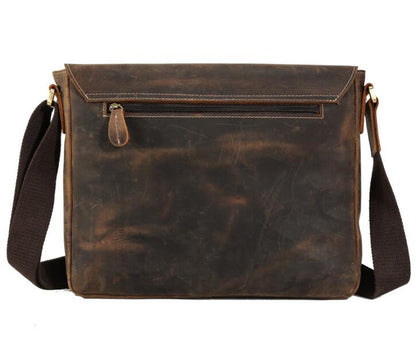 Men's Genuine Leather Messenger Bag Tablet Retro Slim Zipper Casual