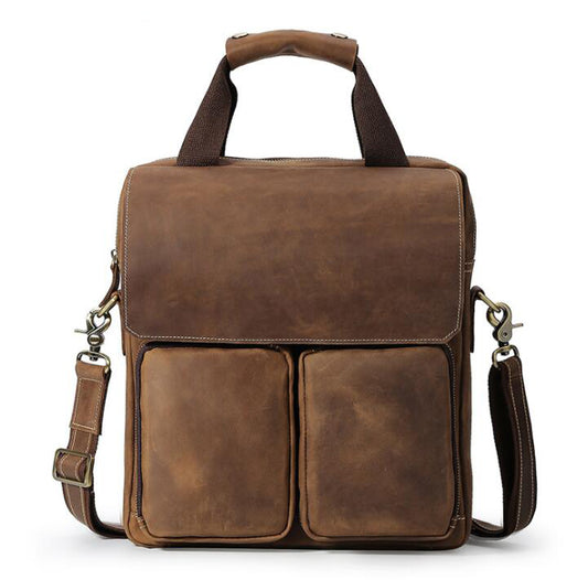 Men's Genuine Leather Briefcase Laptop Bag Casual Retro Vertical Portable