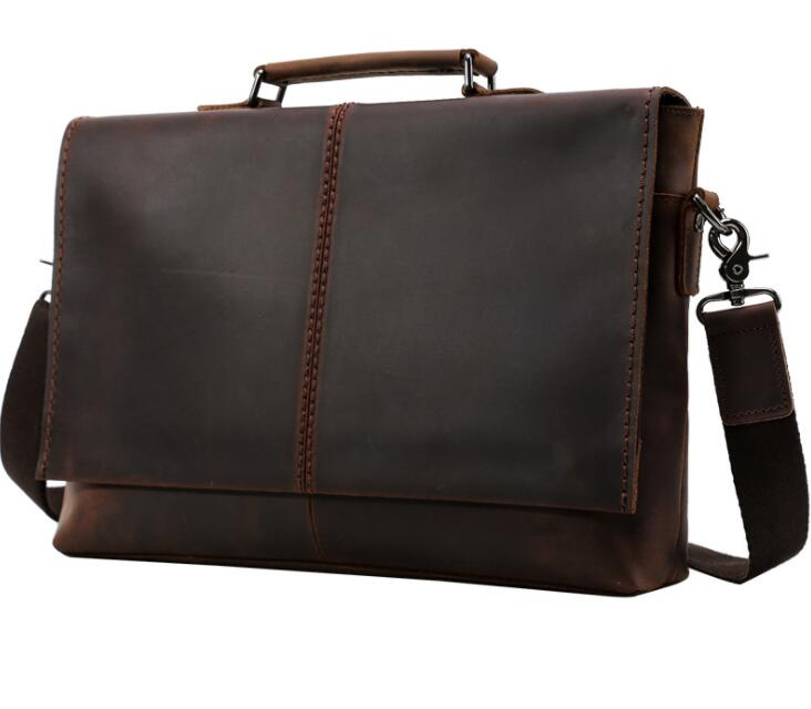 Men's Genuine Leather Briefcase Laptop Bag Retro Shoulder Portable