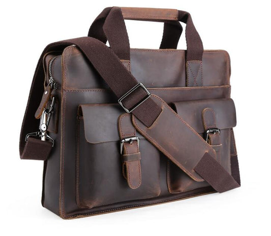 Men's Genuine Leather Briefcase Laptop Bag Retro Travel Dual Business