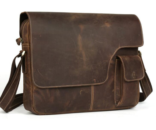 Men's Genuine Leather Messenger Bag Tablet Particularly Retro Pocket