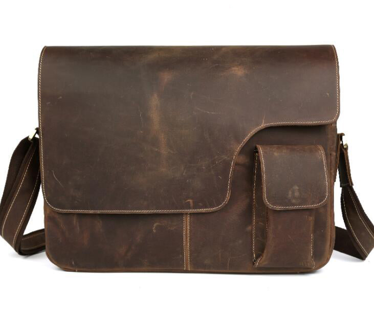 Men's Genuine Leather Messenger Bag Tablet Particularly Retro Pocket