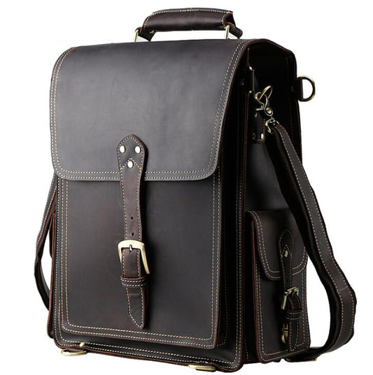 Men's Genuine Leather Handbag Tablet Bag Travel Casual Dual Backpack