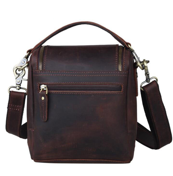 Men's Genuine Leather Camera Bag Retro Personality Zipper