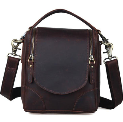 Men's Genuine Leather Camera Bag Retro Personality Zipper