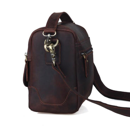 Men's Genuine Leather Camera Bag Retro Personality Zipper