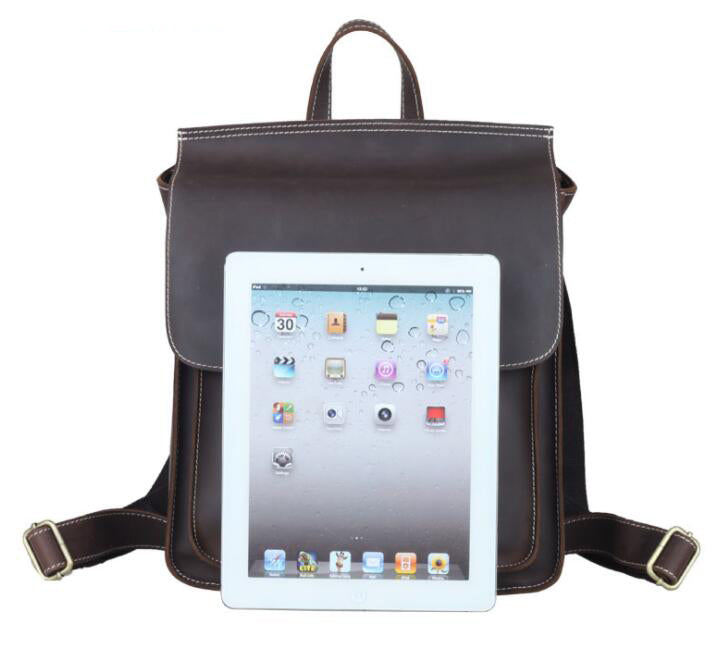 Men's Genuine Leather Handbag Tablet Bag Casual British College Multifunction Dual Backpack