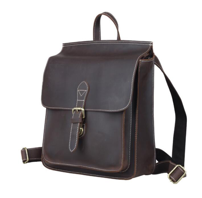 Men's Genuine Leather Handbag Tablet Bag Casual British College Multifunction Dual Backpack