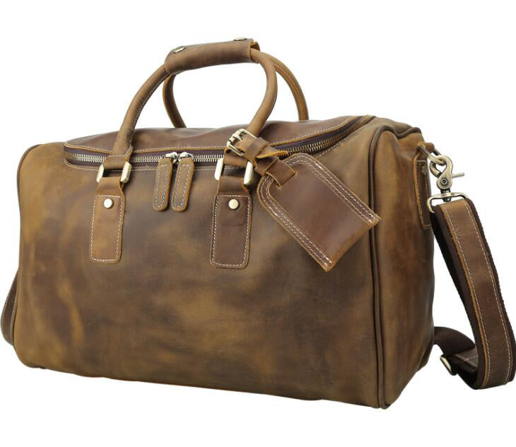 Men's Genuine Leather Duffel Bag Luggage Laptop Retro Large-capacity Casual Diagonal