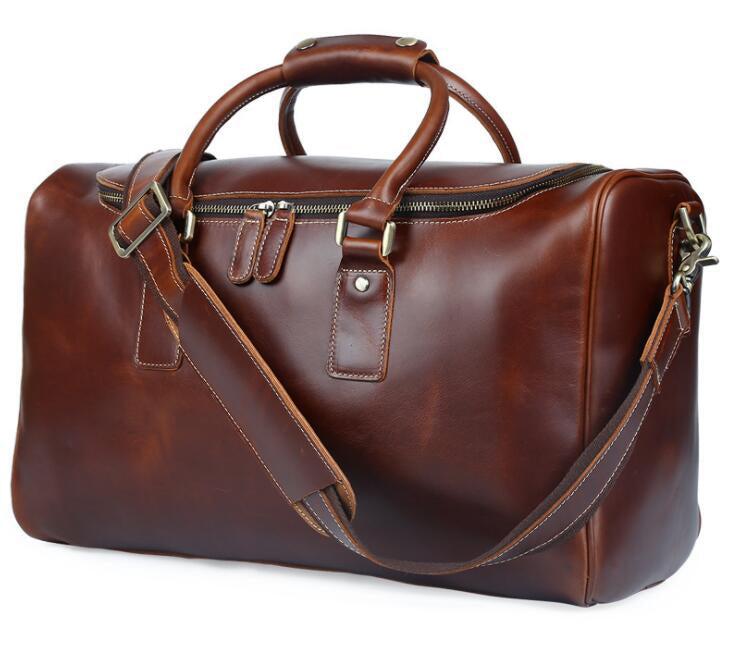 Men's Genuine Leather Duffel Bag Luggage Laptop Retro Large-capacity Casual Diagonal