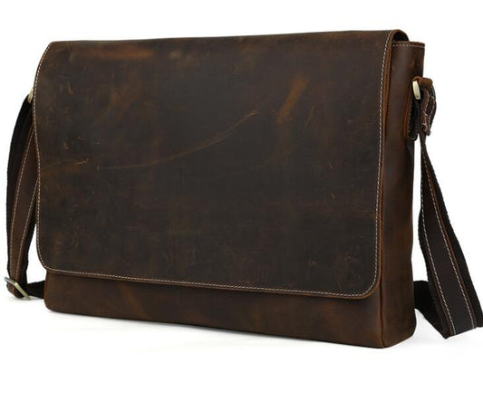 Men's Genuine Leather Messenger Bag Tablet Retro Classic Diagonal