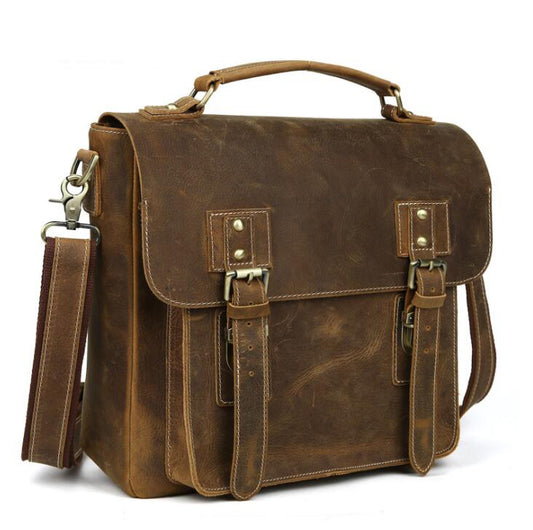 Men's Genuine Leather Messenger Bag Tablet Classical Business Large Capacity