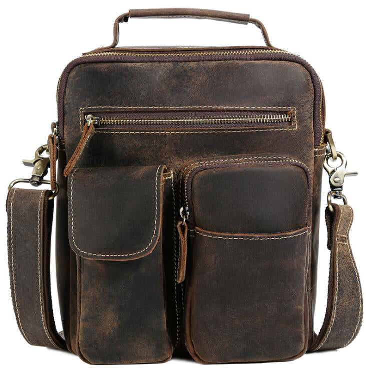 Men's Genuine Leather Handbag Tablet Bag Retro Portable Outdoor