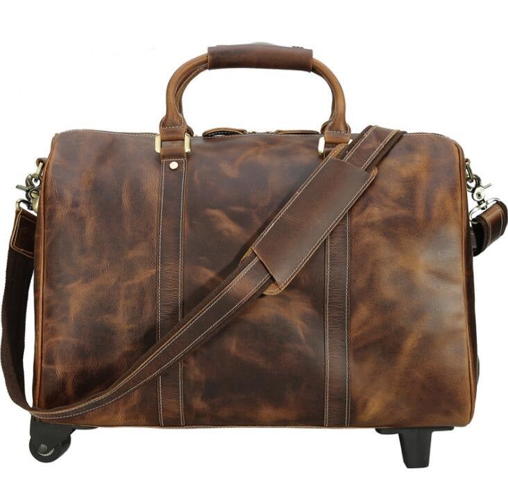 Men's Genuine Leather Duffel Bag Luggage Laptop Large-capacity High-end Trolley