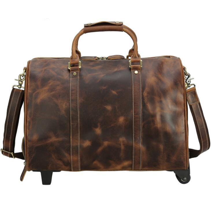 Men's Genuine Leather Duffel Bag Luggage Laptop Large-capacity High-end Trolley