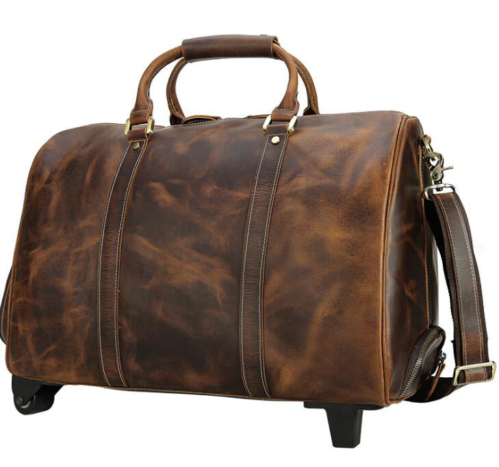 Men's Genuine Leather Duffel Bag Luggage Laptop Large-capacity High-end Trolley