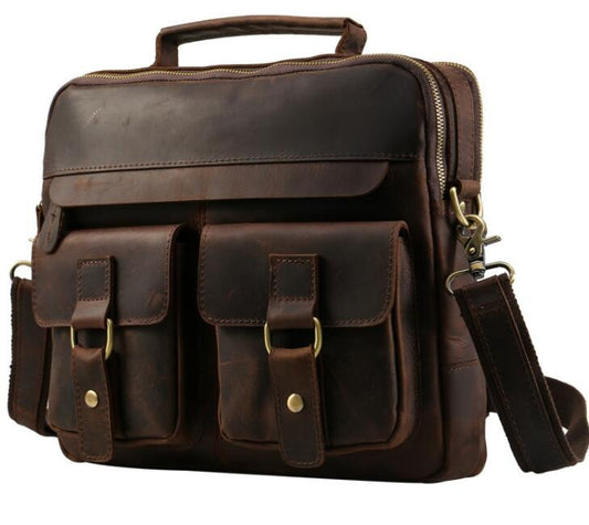 Men's Genuine Leather Briefcase Laptop Bag Multi-pocket Portable