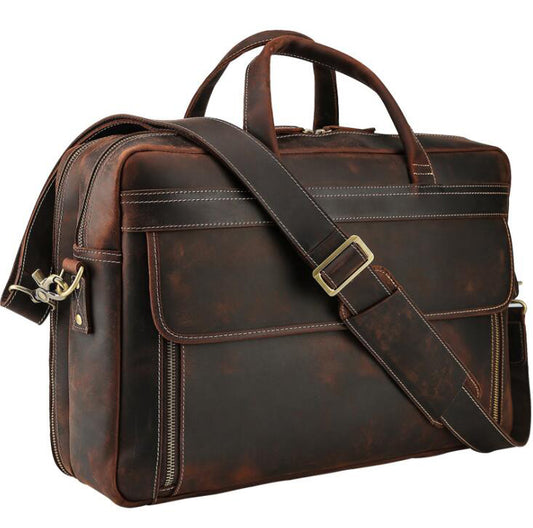 Men's Genuine Leather Briefcase Laptop Bag Large Capacity Retro