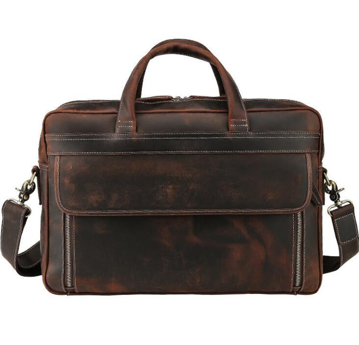 Men's Genuine Leather Briefcase Laptop Bag Large Capacity Retro