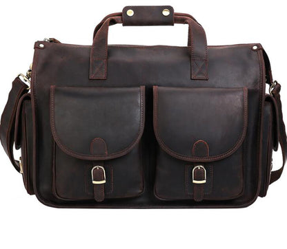 Men's Genuine Leather Briefcase Laptop Bag Retro Hanging Trolley Plus Enlarged