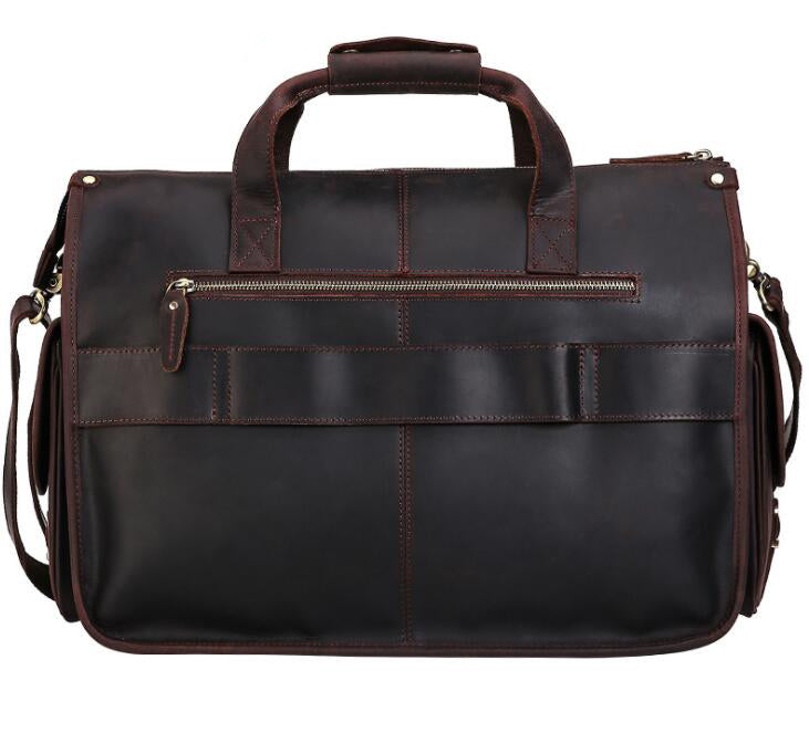 Men's Genuine Leather Briefcase Laptop Bag Retro Hanging Trolley Plus Enlarged