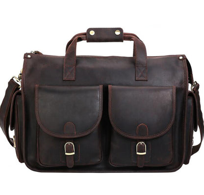 Men's Genuine Leather Briefcase Laptop Bag Retro Hanging Trolley Plus Enlarged