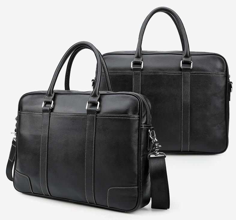 Men's Genuine Leather Briefcase Laptop Bag Business Sandwich Zipper