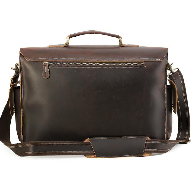 Men's Genuine Leather Briefcase Laptop Bag Shoulder Strap Enlarged