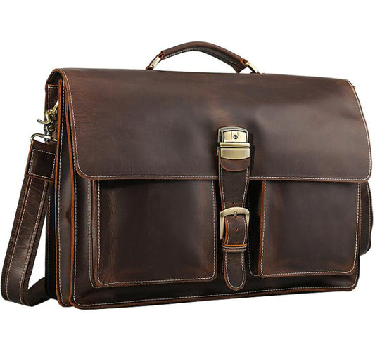 Men's Genuine Leather Briefcase Laptop Bag Casual Shoulder Large Capacity