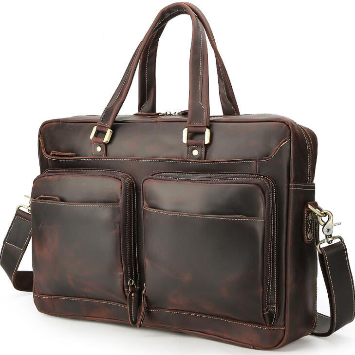 Men's Genuine Leather Briefcase Laptop Bag Portable Large Capacity