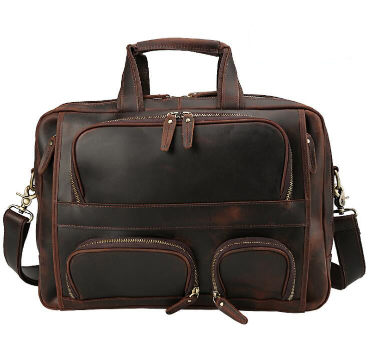 Men's Genuine Leather Briefcase Laptop Bag Large Capacity Portable