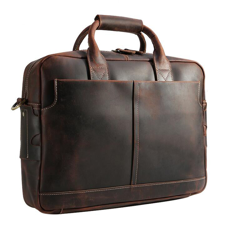 Men's Genuine Leather Briefcase Laptop Bag Retro Large Capacity