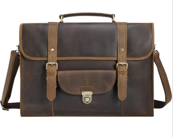 Men's Genuine Leather Briefcase Laptop Bag Horizontal Dual Casual Backpack