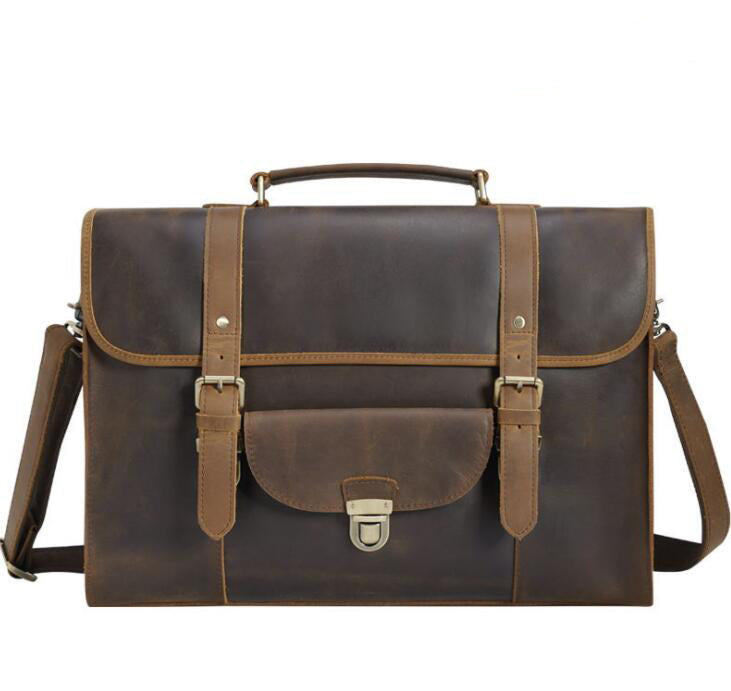 Men's Genuine Leather Briefcase Laptop Bag Horizontal Dual Casual Backpack