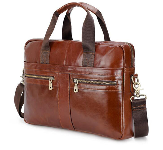 Men's Genuine Leather Briefcase Laptop Bag Business Oil Wax Soft Slim Box