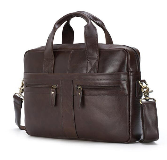 Men's Genuine Leather Briefcase Laptop Bag Business Zipper Pockets