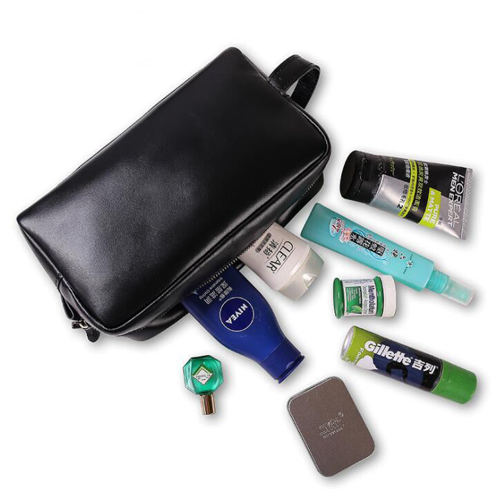 Men's Genuine Leather Cosmetic Toiletry Bag Phone Multifunctional Waterproof