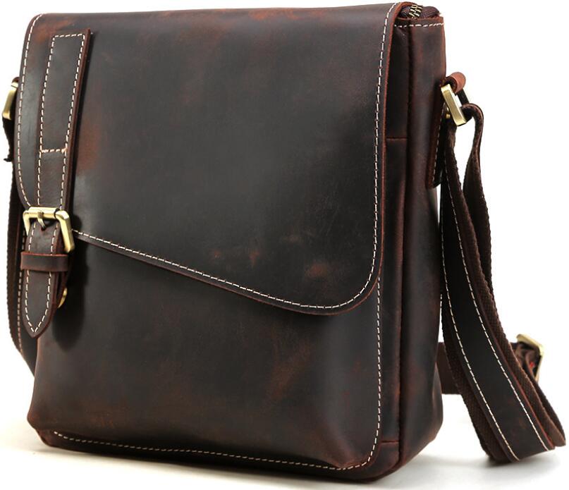 Men's Genuine Leather Messenger Bag Tablet Handmade Cowhide Casual