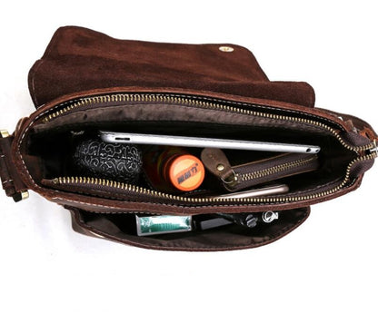 Men's Genuine Leather Messenger Bag Tablet Handmade Cowhide Casual