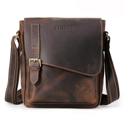 Men's Genuine Leather Messenger Bag Tablet Handmade Cowhide Casual