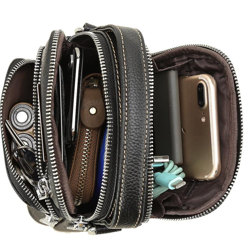 Men's Women's Genuine Leather Handbag Phone Bag Lace Pattern Mini Belt Casual