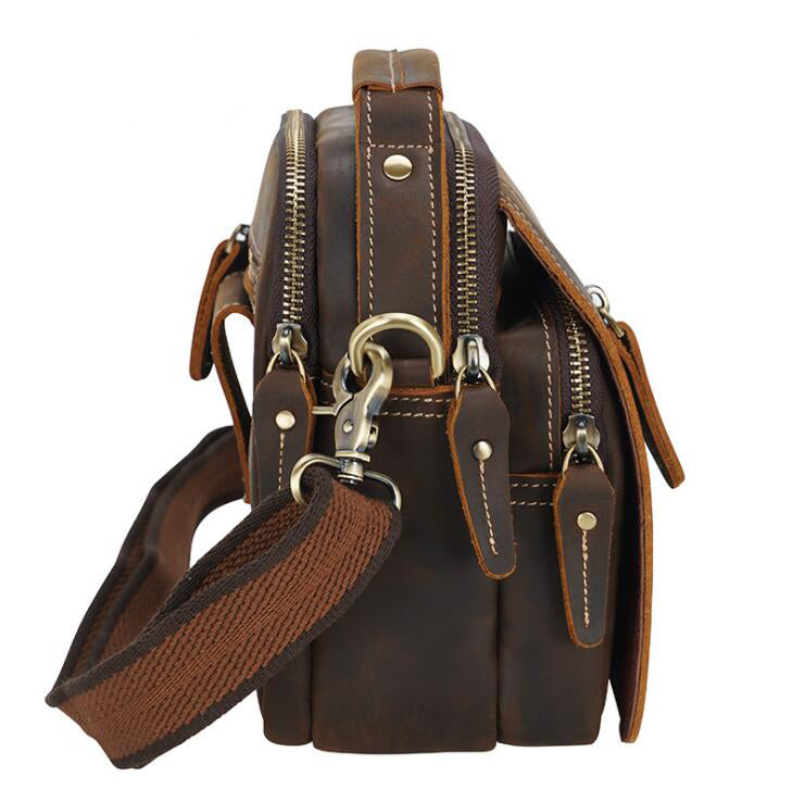 Men's Genuine Leather Handbag Tablet Bag Multi-compartment Outdoor Leisure Belt Clip