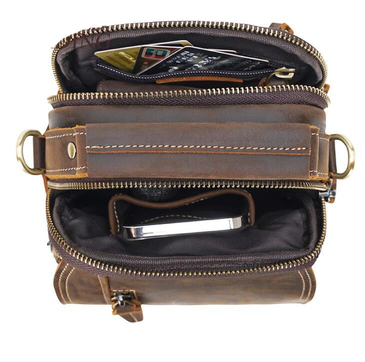 Men's Genuine Leather Handbag Tablet Bag Multi-compartment Outdoor Leisure Belt Clip