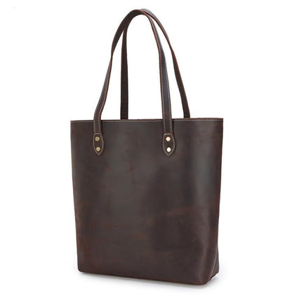 Women's Genuine Leather Shopping Tote Bag Laptop Trendy Simple Retro Large Capacity