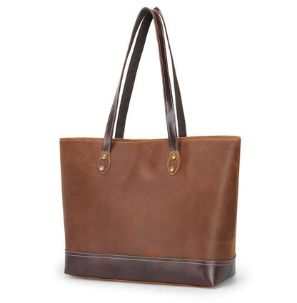 Women's Genuine Leather Shopping Tote Bag Laptop Fashion Contrast Color Matching