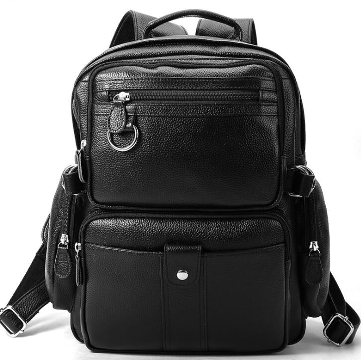 Men's Genuine Leather Backpack Laptop Bag Multi-pocket School Fashion